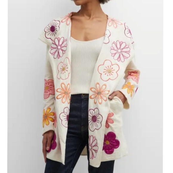 Johnny Was Blossom Open Front Floral Hooded Cardigan Size L - Picture 4 of 11